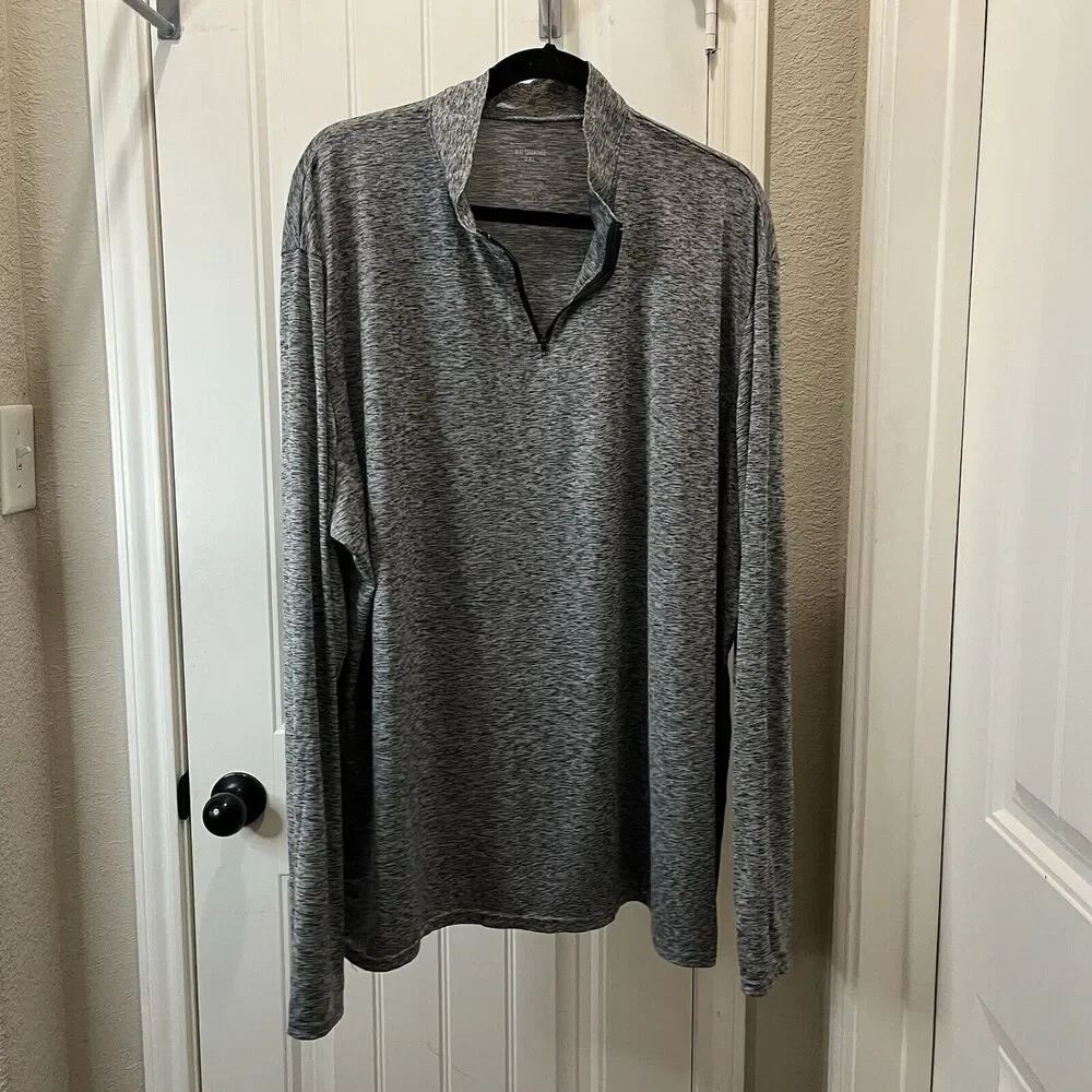 Real Essentials Gray Space Dye Quarter Zip Pullover Long Sleeve Shirt Mens 2XL